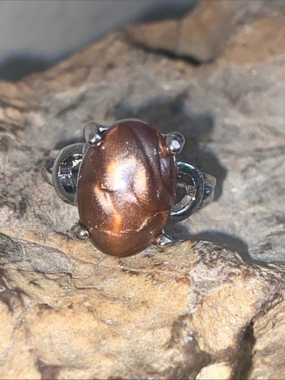 5/$10❤️❤️❤️NEW Silver Tone Zinc Alloy Resin Swirl Cabochon Ring